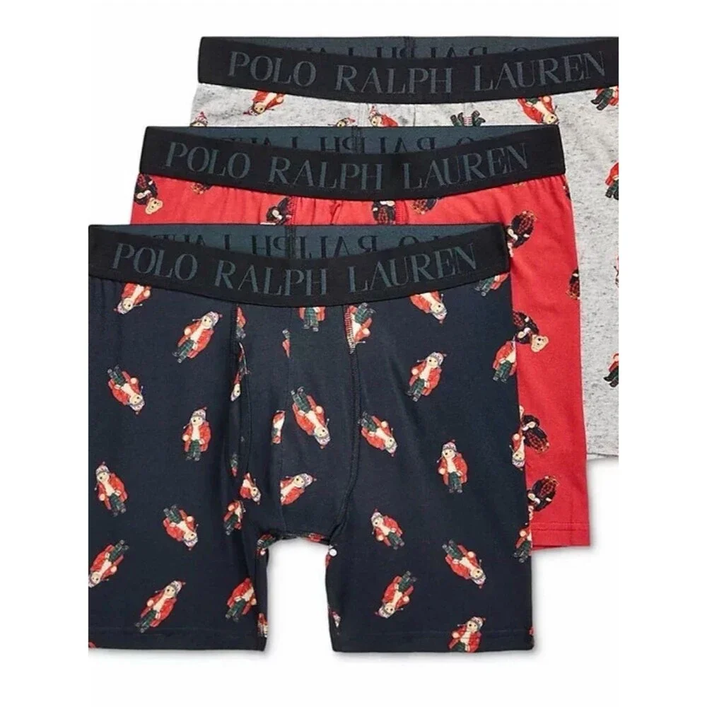 Polo Ralph Lauren Men's 3-Pack Boxer Briefs Holiday Bear Set Size Small NWT